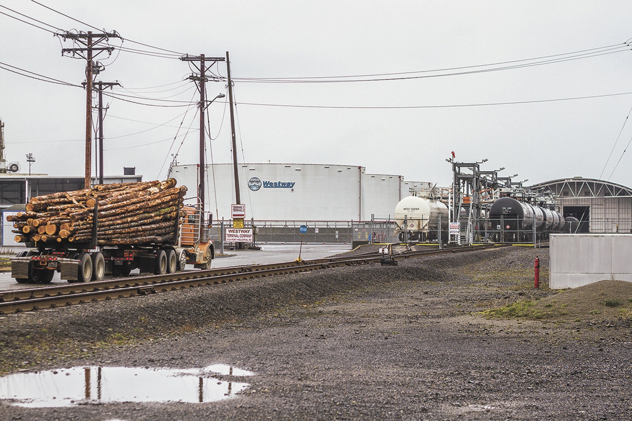 (File photo | The Daily World) Rail cars line up inside the entrance of Westway Terminals’ Port of Grays Harbor property last December. The company is interested in expanding its facility to handle crude oil shipments.