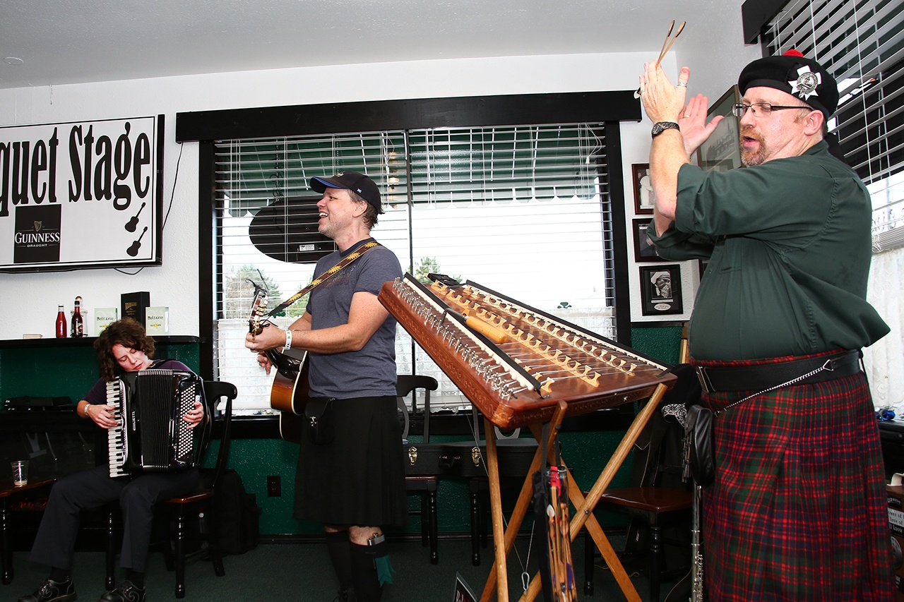 Photo by Sativa Miller — From left, Jamie Vanderberg, Brian Baker and John Keys of Beltaine play traditional Irish songs on the Banquet Room Stage at Galway Bay Irish Pub in 2014 as part of the annual Irish Music Festival. Beltaine will return to the festival again this year.