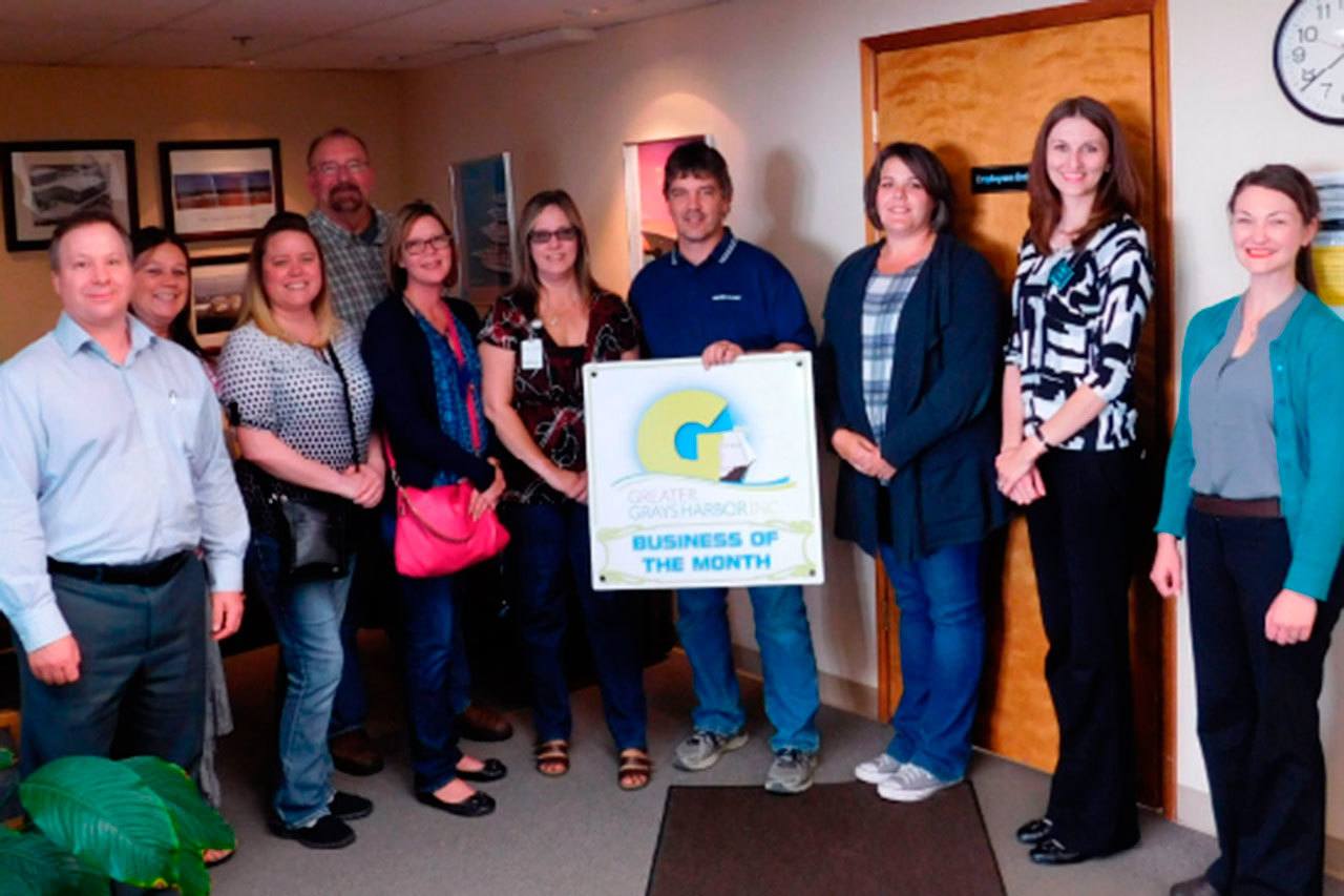 Pictured from left are Dru Garson with Greater Grays Harbor, Inc., Robinette Eddy of Morningside, April Stigall with the Dennis Company, Mayor of Westport Rob Bearden, Sharon Sleasman (Dennis Company), Loretta Thomas with Work Source, Kelly Swan, Area Plant Manager of Westport LLC, Jennifer Swogger with Human Resources Westport LLC, Lisa Smith with Edward Jones, and Jill Bushnell with Grays Harbor Consulting. (Photo by Angie Hosney)