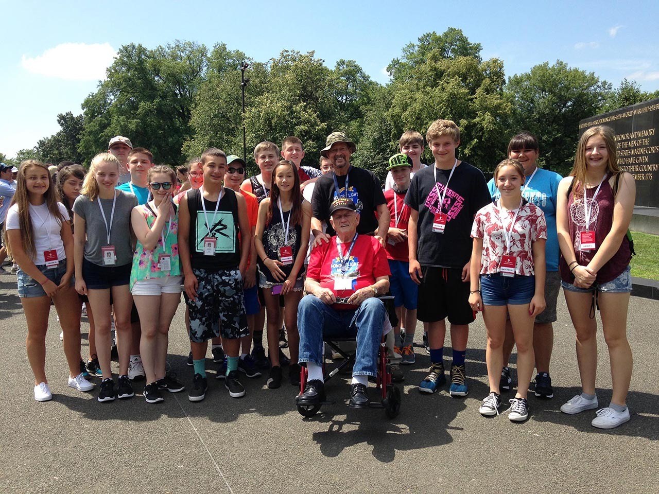 Laura Carle/Contributed Photo Miller Junior High School students pose with U.S. military veterans during their trip in June to various sites in Washington, D.C. and New York City. Students and families are beginning to plan and raise funds for the trip planned in June 2018.