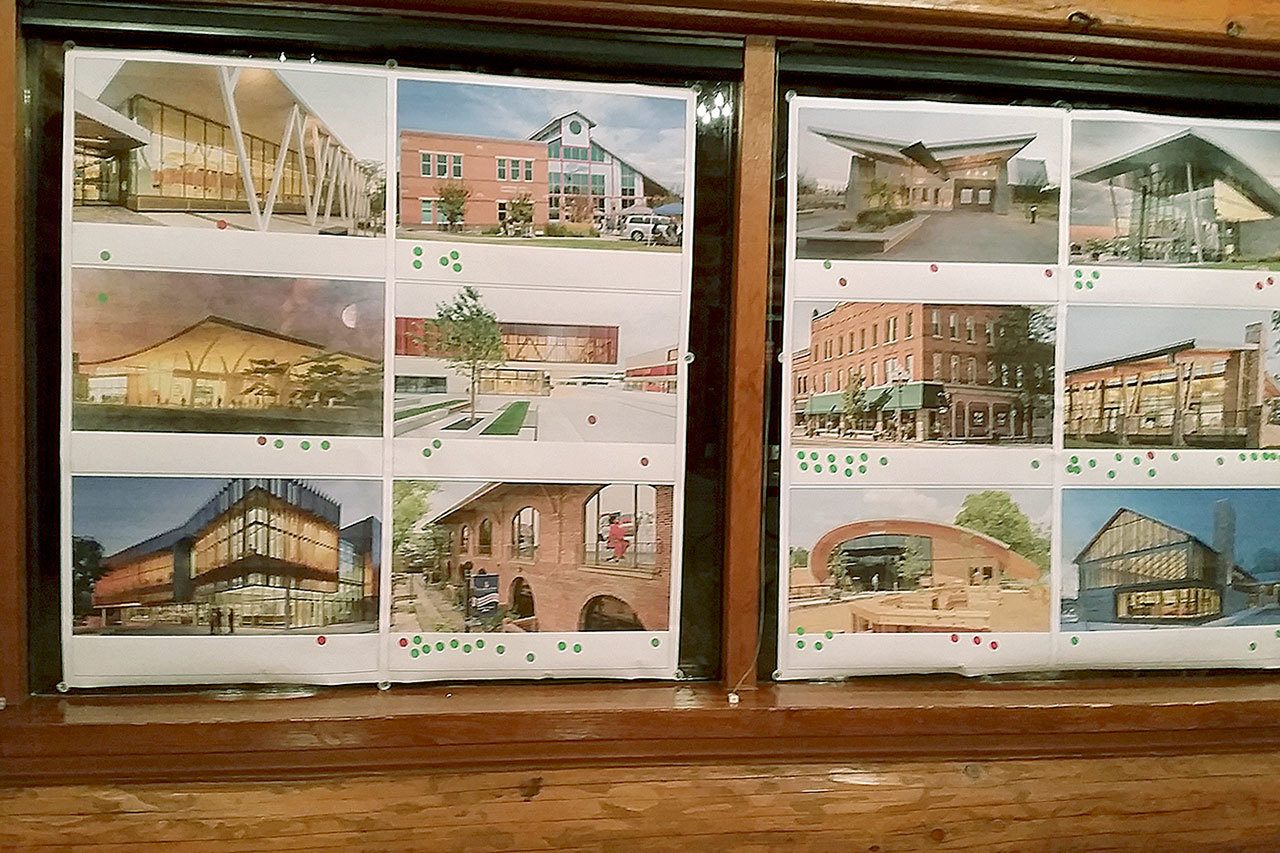 Renditions of various building designs were presented to the community on Thursday night during a meeting to elicit community opinions about proposed Gateway Center to be constructed in downtown Aberdeen. The idea was to provide inspiration to participants and figure out what they believe the building should represent.