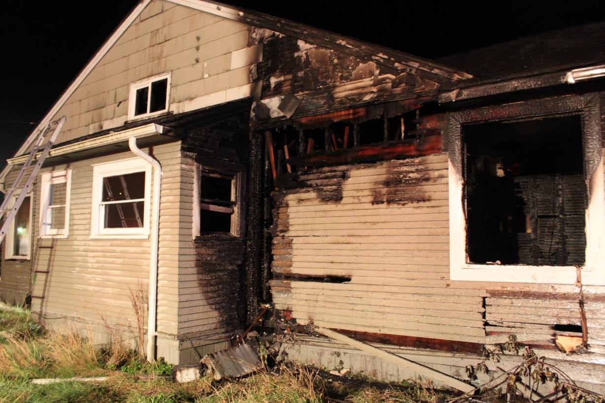 Two homes were damaged in early morning fires in Hoquiam just a block or so apart at about the same time. The house pictured here was on Karr Avenue and was a total loss. Photo courtesy Aberdeen Police.