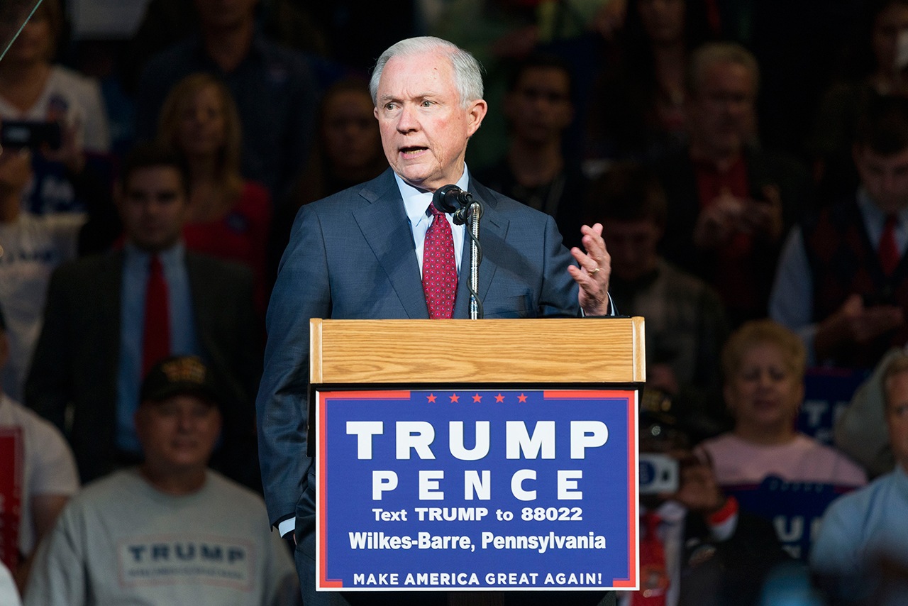 U.S. Senator Jeff Sessions campaigns for Donald Trump at the Mohegan Sun Arena on Oct. 10, 2016 in Wilkes-Barre, Pa. Sessions has been offered the position of attorney general. (Michael Brochstein/Zuma Press/TNS)