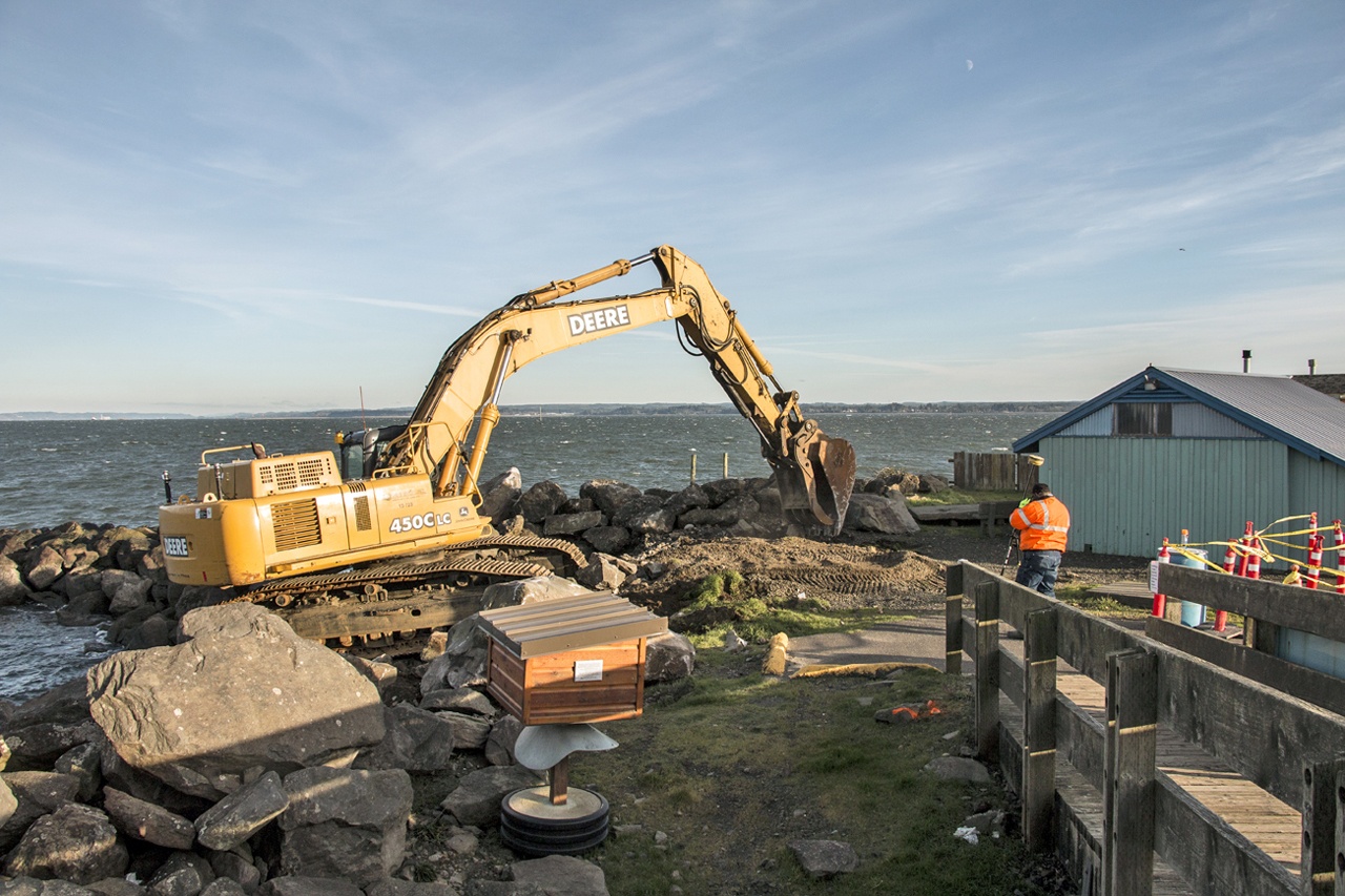 Three revetment sections are undergoing repairs, including at the northernmost tip of Pt. Chehalis.