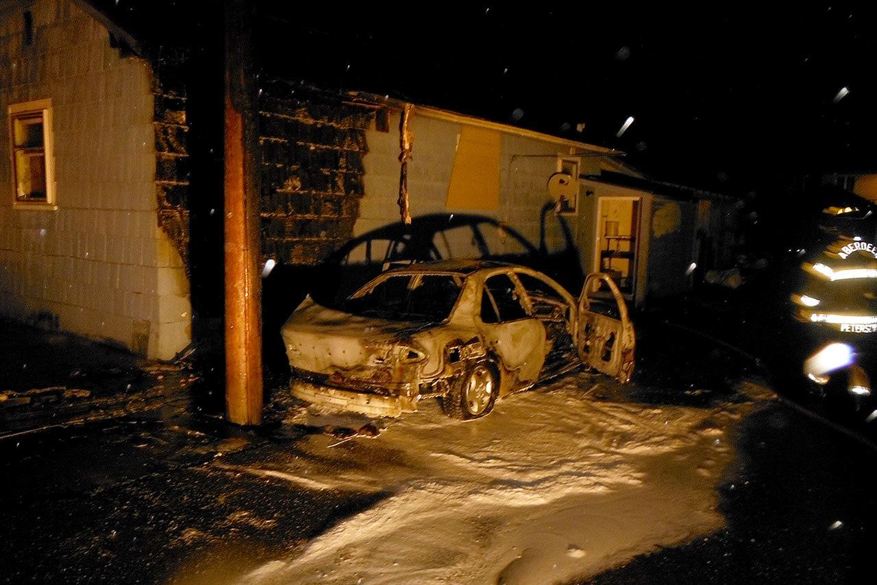 A car fire on West First Street in Aberdeen early Wednesday morning damaged a nearby vacant residence before a crew from the Aberdeen Fire Department was able to extinguish the blaze.