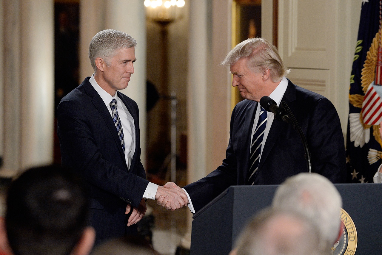 President Donald Trump annonces Supreme Court nominee Judge Neil M. Gorsuch in the East Room of the of White House in Washington, D.C., on Tuesday. (Olivier Douliery/Abaca Press)