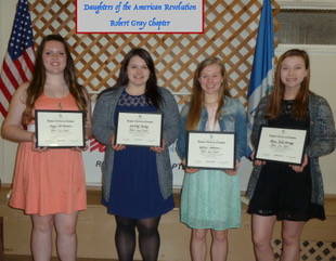 From left, DAR Good Citizen Award recipients Maggie Sorensen of Wishkah Valley, Kortney Bailey of Elma, Kathryn Anderson of Ocosta and Olivia Harnagy of North Beach. Not pictured are award recipients Christopher Smith of Hoquiam, Gladis Venegas of Quinault and Wilfrido Sanchez of Oakville. (Courtesy Diane Carter)