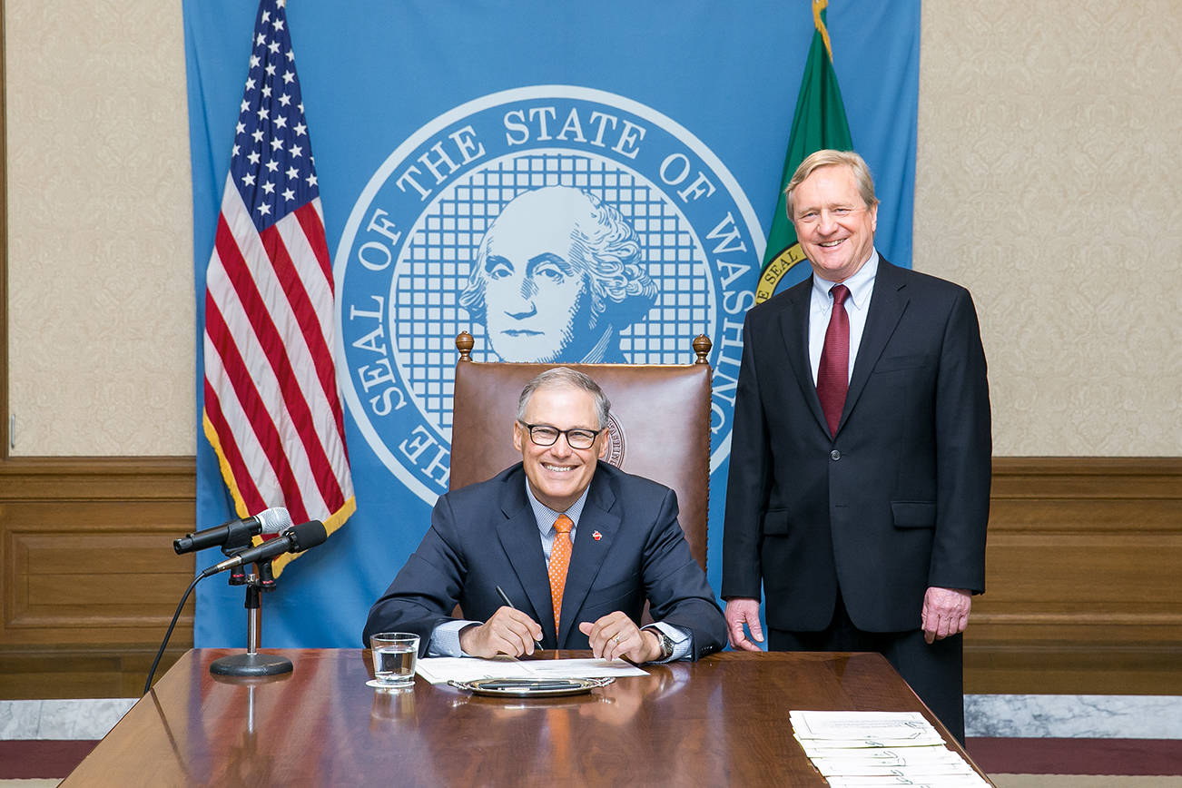 Gov. Jay Inslee signs Substitute House Bill No. 1520 May 5, relating to allowing alternative payment methodologies for critical access hospitals participating in the Washington rural health access preservation pilot. Rep. Steve Tharinger was the bill’s primary sponsor.