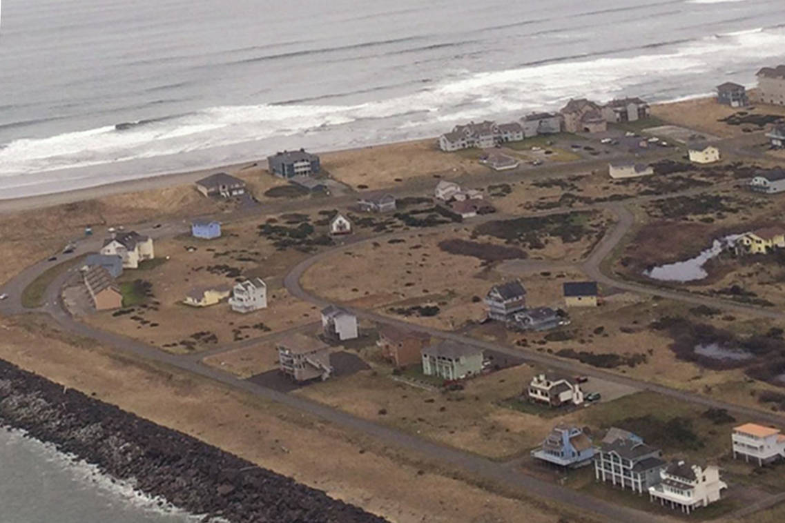 North Coast News file photo: Aerial view of the area impacted by the current moratorium near the jetty.