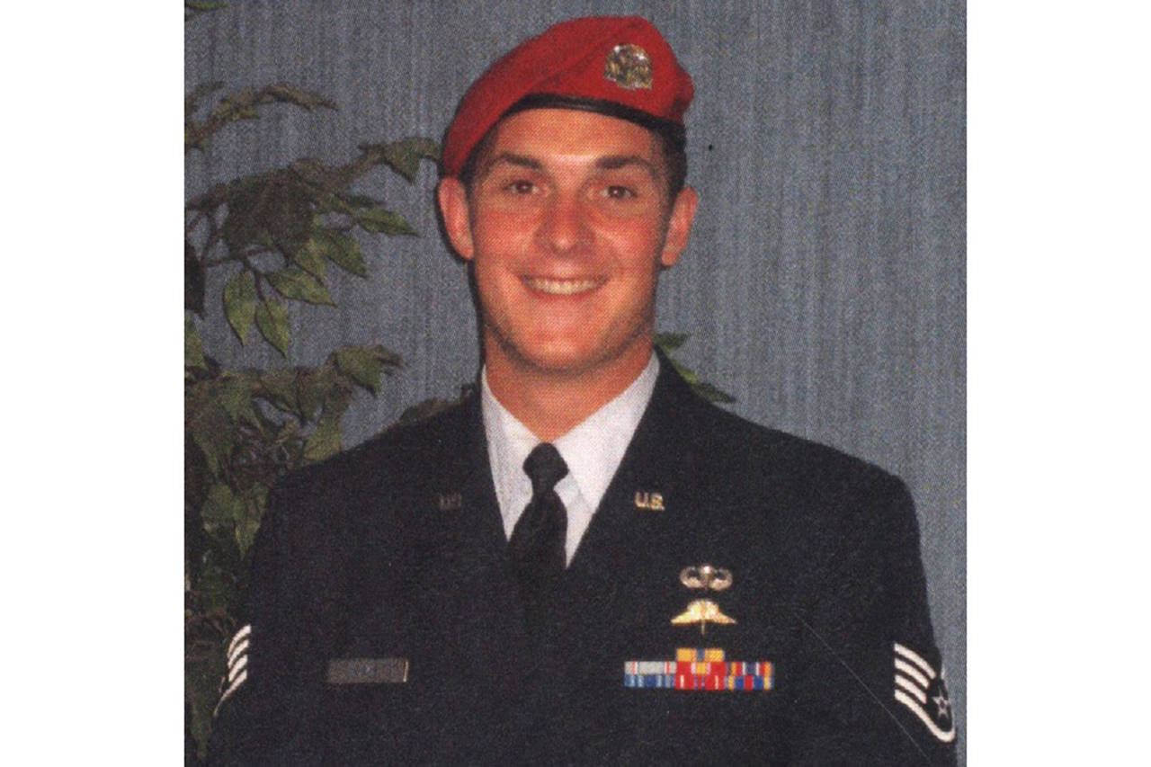 (Courtesy photo) Staff Sgt. Tim Davis in his United States Air Force uniform. Davis was killed in action in 2009. He will have a memorial street sign installed in his honor over Academy Street in Montesano on Memorial Day (May 29).