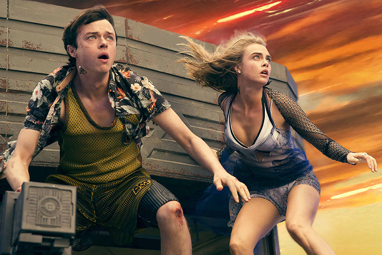 Vikram Gounassegarin | TF1 Films Production                                 Dane DeHaan in the title role, left, and Cara Delevingne as Laureline in a scene from “Valerian and the City of a Thousand Planets.”