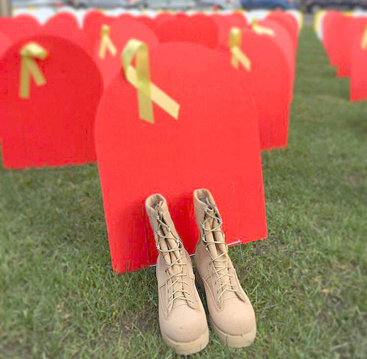 Photo Courtesy of Forefront — This is part of a display of cardboard headstones at the state capital where Forefront was lobby for legislation supporting suicide prevention. A similar display will be installed at Franklin Field in Aberdeen Sept. 10