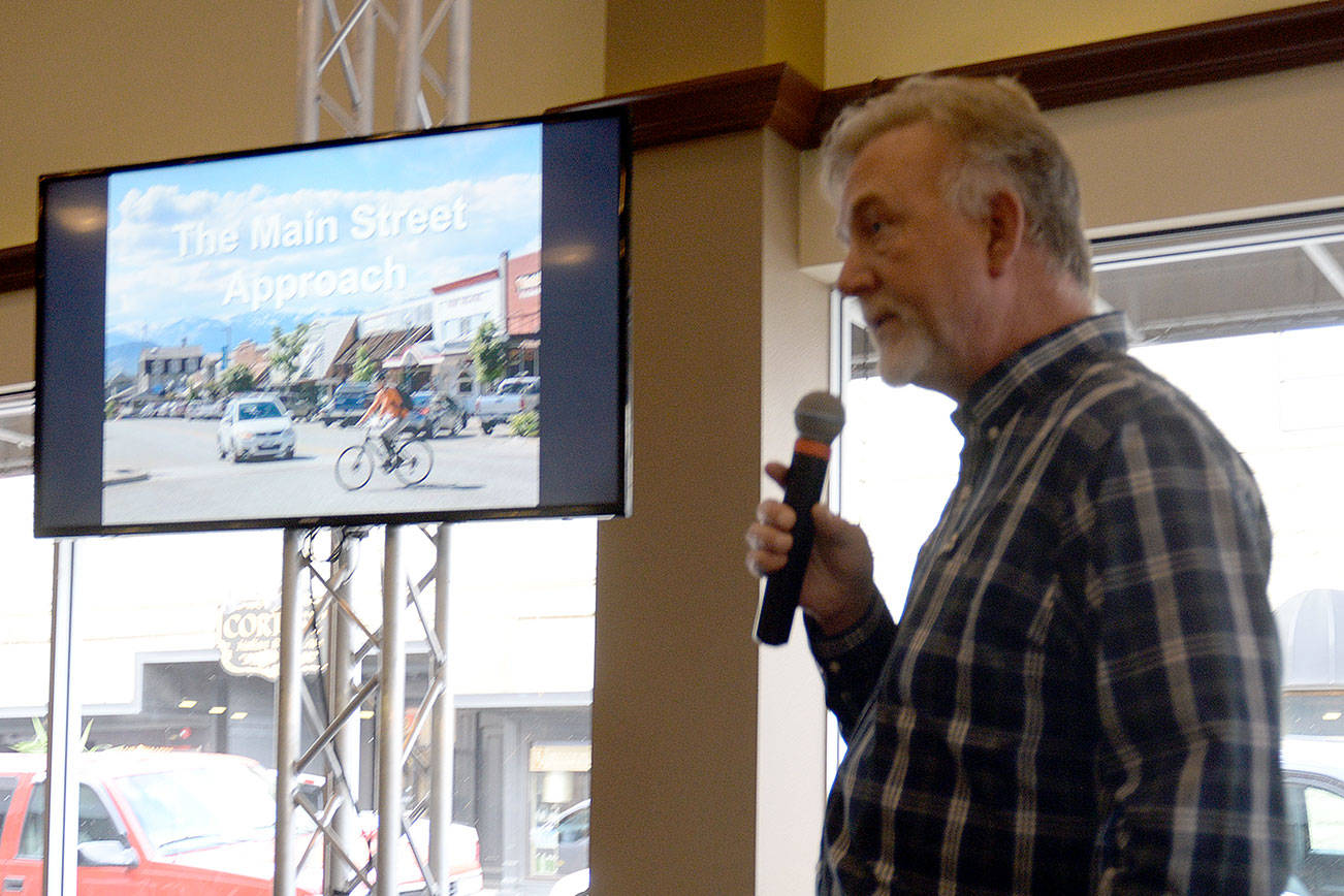 Aberdeen Revitalization Movement President Gary Jones spoke to about 50 people about the effort to gain Main Street designation for Aberdeen at an open house Tuesday evening at the DR Events Center.