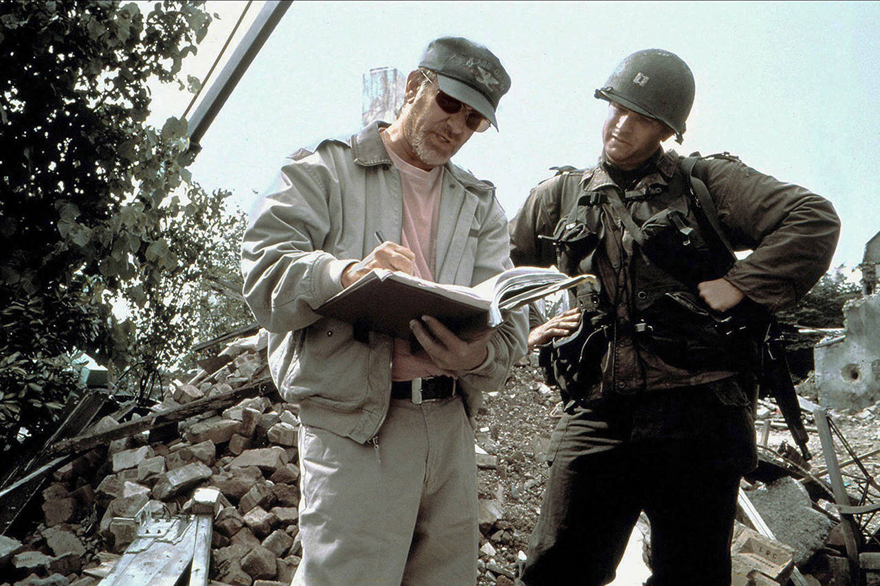 HBO                                 Steven Spielberg, left, on set with Tom Hanks for “Saving Private Ryan,” from the documentary “Spielberg.”