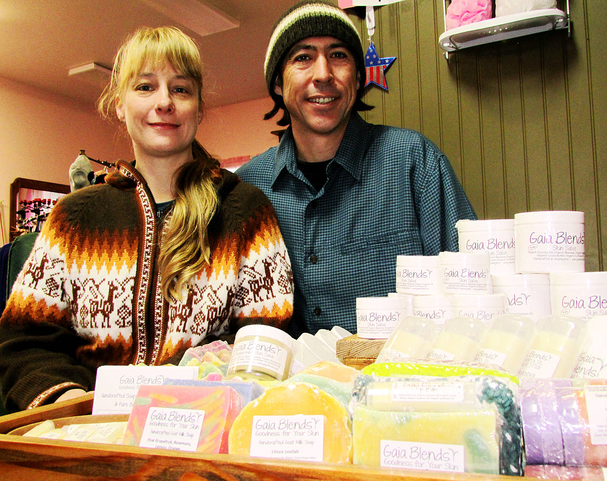 Laura and Ben Brannon make their Gaia Blend organic salves, soaps and other products at their home in Ocean Shores.