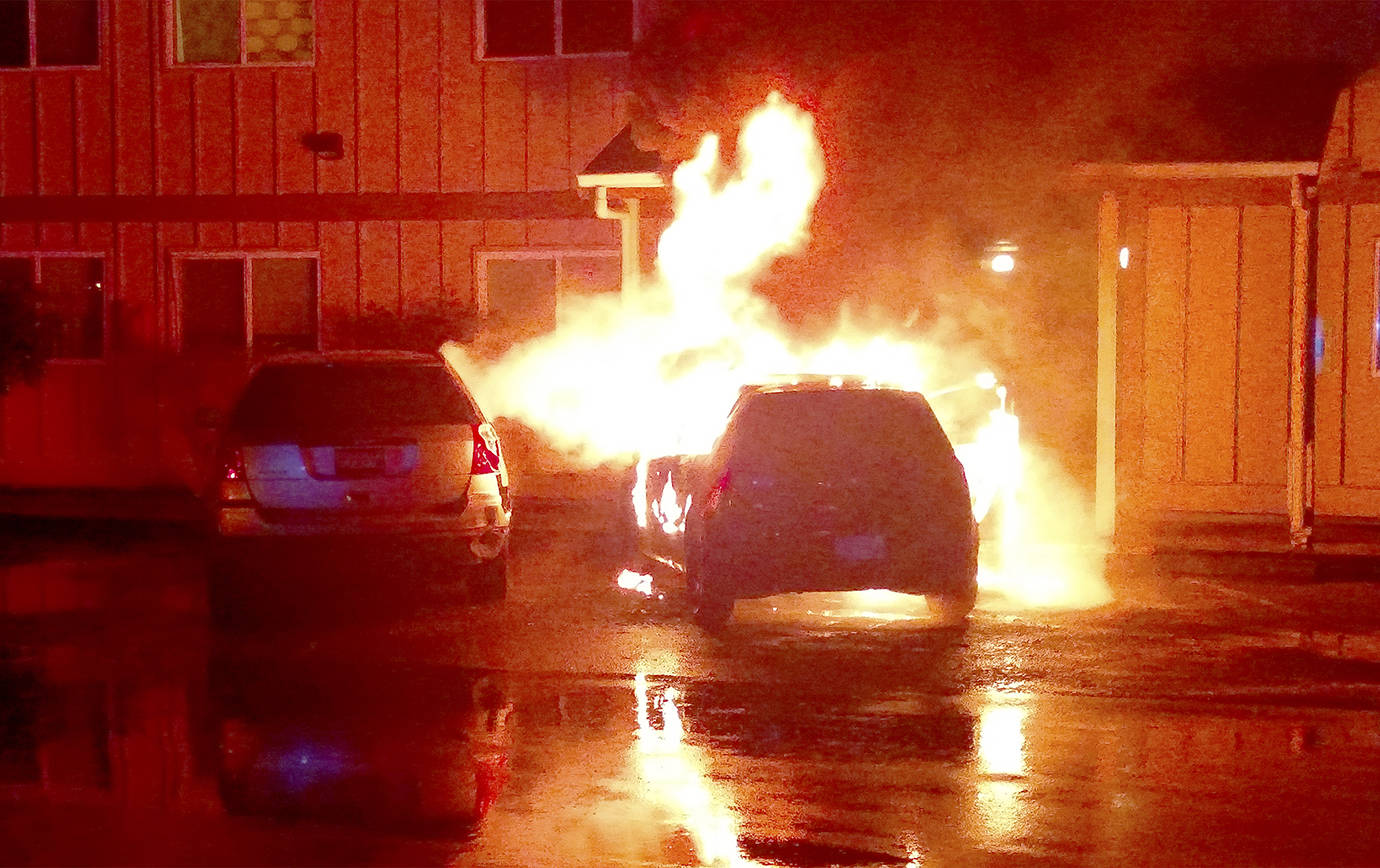HOQUIAM POLICE DEPARTMENT PHOTO                                Hoquiam Police arrested two people Saturday for arson after they were connected to a burning car at an apartment building in the 400 block of Queen Avenue.