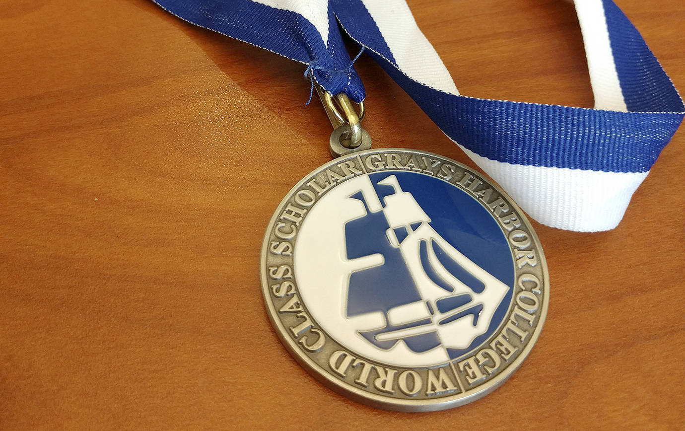 LISA SMITH | THE DAILY WORLD                                Students who complete the Grays Harbor College World Class Scholars program receive this medallion and a $2,000 scholarship to the school.