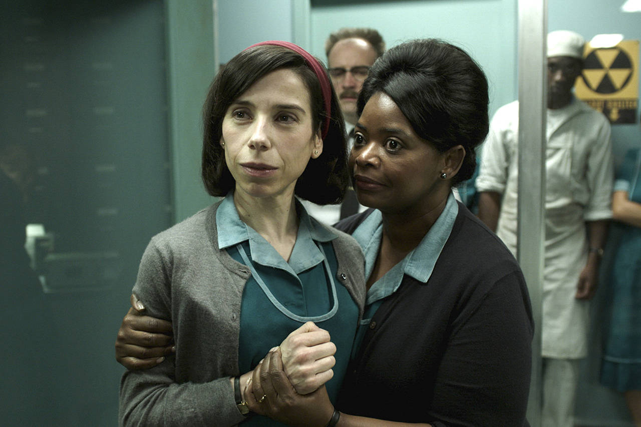 Fox Searchlight Pictures                                 Sally Hawkins as Elisa, left, and Octavia Spencer as her friend Zelda in “The Shape of Water.” Both have been nominated for Oscars for their roles in this film.