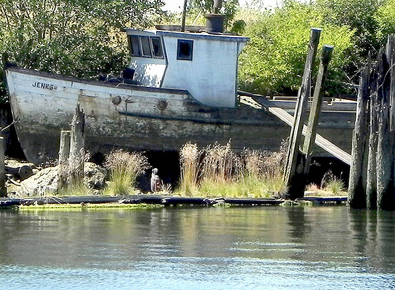 (Courtesy Mickey Thurman) Tony Cemelich’s boat rests on the side of the Hoquiam River.