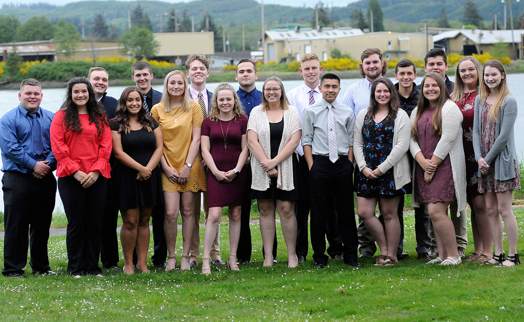 LOUIS KRAUSS | THE DAILY WORLD                                These 20 students from Aberdeen and Hoquiam High School were honored for their commitment to community service at Thursday’s Silver and Gold Banquet:                                Boys, from left, Skyler Murray, Nick Crocker, Brendan King, Eric Beard, Patric Haerle, Jake Gordon, Carlos Juarez, Walker Dunn, Naz Mazariegos, and Bryan Morales-Montes. Girls, from left, Rachel Tageant, Bailey Flores, Holland Bergeson, Bailee Green, Nadia Wirta, Chloe Graham-Briscoe, McKenna Boone, Mariah Fuller, Mercedes Pinnell, and Karlie Krohn (not pictured).