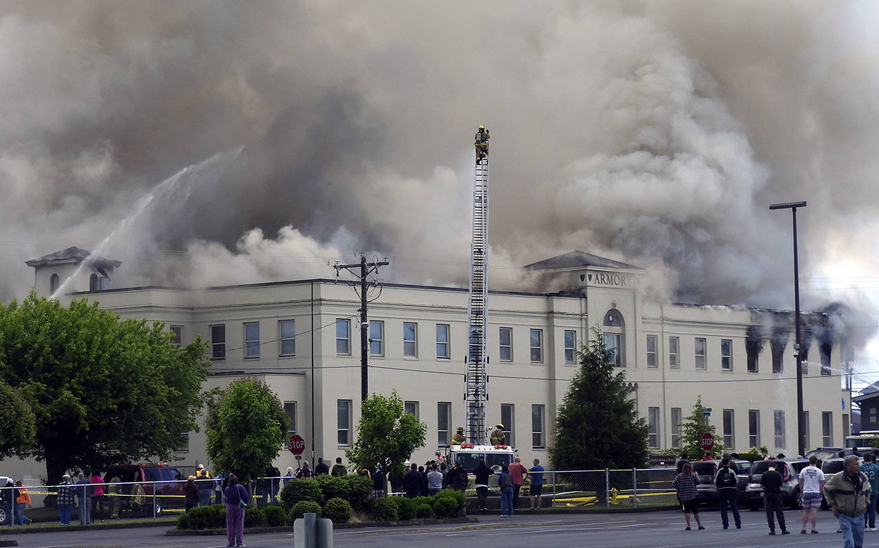 Armory Building up in smoke