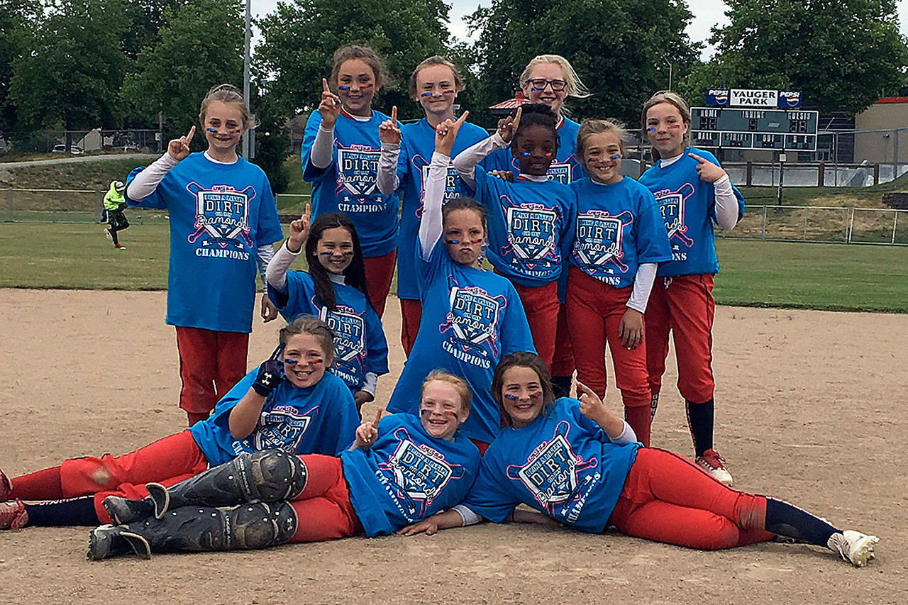 The Hoquiam Bombers won their second tournament in program history on Sunday in Olympia. Pictured, from left, back row: Anna Oconnor, Ocktober Hart, Hayden Andrew, Clara Quigg, Hollynn Wakefield. Middle row: Makenzie Eaton, Lexi Labounty, Renea’Jah Burtenshaw, Hallie Burgess. Front row: Macy Dhooghe, Chloey Deitrict, Avery Templer. (Submitted photo)