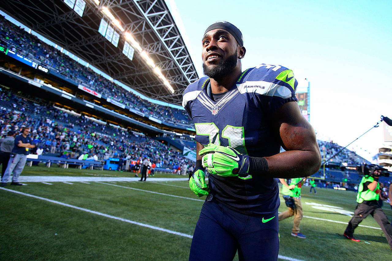 Seattle Seahawks strong safety Kam Chancellor leaves the field after a win over the Chicago Bears in 2015. (John Lok/Seattle Times/TNS)