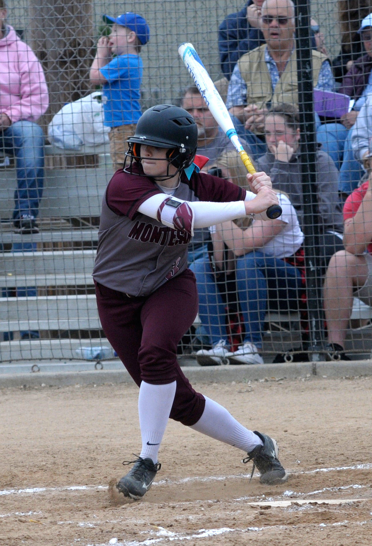 Montesanos Abi Parkin prepares o take a swing in a game against Castle Rock on May 26. Parkin was named a First Team All-State outfielder for the 1A section. (Hasani Grayson | The Daily World)