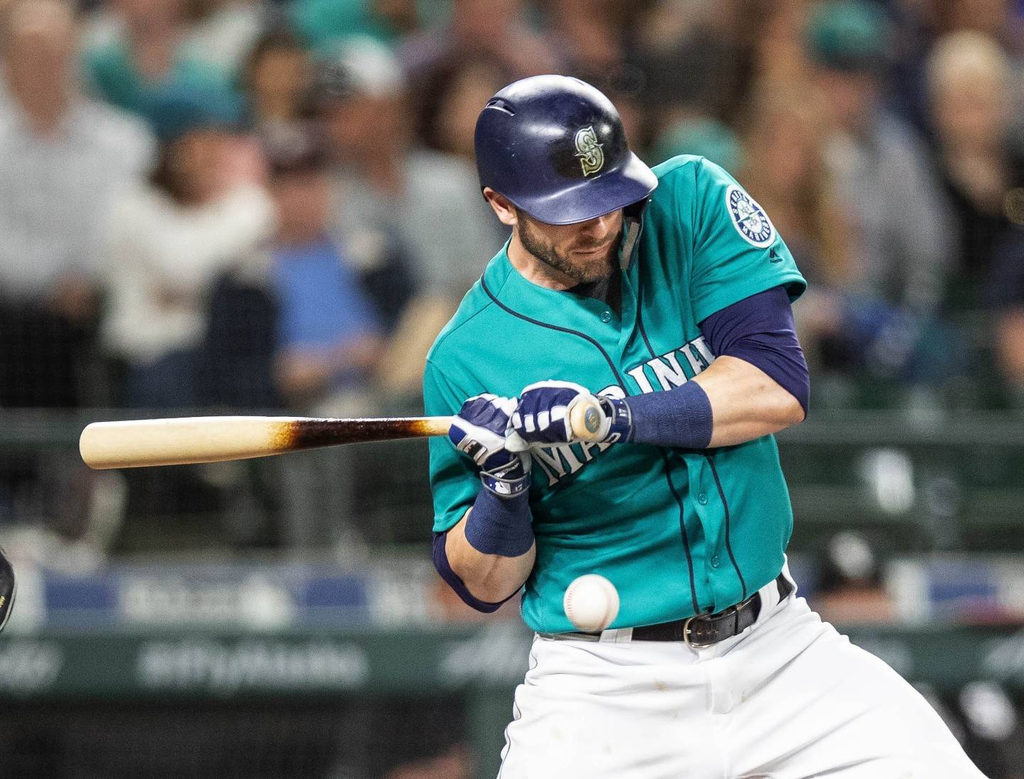 Seattle Mariners’ Mitch Haniger is hit by a pitch in the eighth inning against the Chicago White Sox on Friday, July 20, 2018 at Safeco Field in Seattle, Wash. (Dean Rutz/Seattle Times/TNS)
