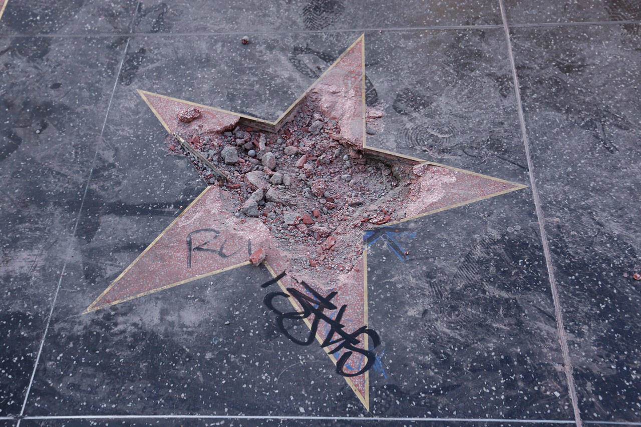 Donald Trump’s star on the Hollywood Walk of Fame after it was vandalized on July 25. (Al Seib/Los Angeles Times/TNS)