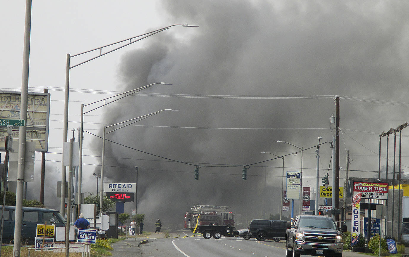 Fire engulfs Harbor Saw & Supply building
