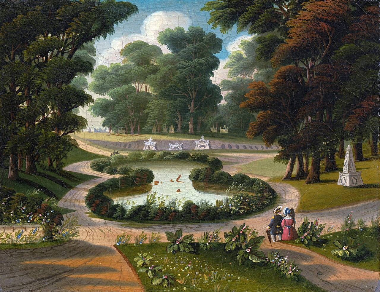 Courtesy National Gallery of Art                                This mid-19th century painting by Thomas Chambers depicts the Mount Auburn Cemetery, situated in Watertown and Cambridge, Massachusetts. It opened in 1832 on 72 acres of woodland to serve both as a burial place and an experimental garden.