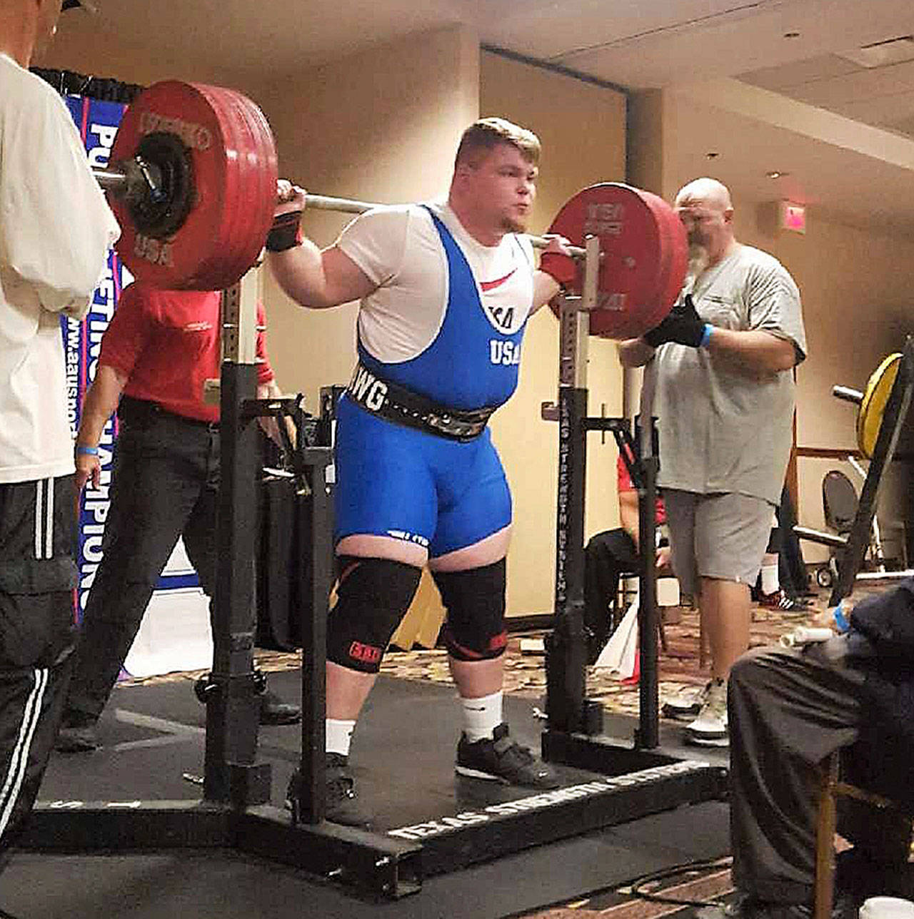 Aberdeen resident Skyler Murray prepares for his squat attempt at the AAU World Championships in Laughlin, Nevada in September. (Submitted photo)