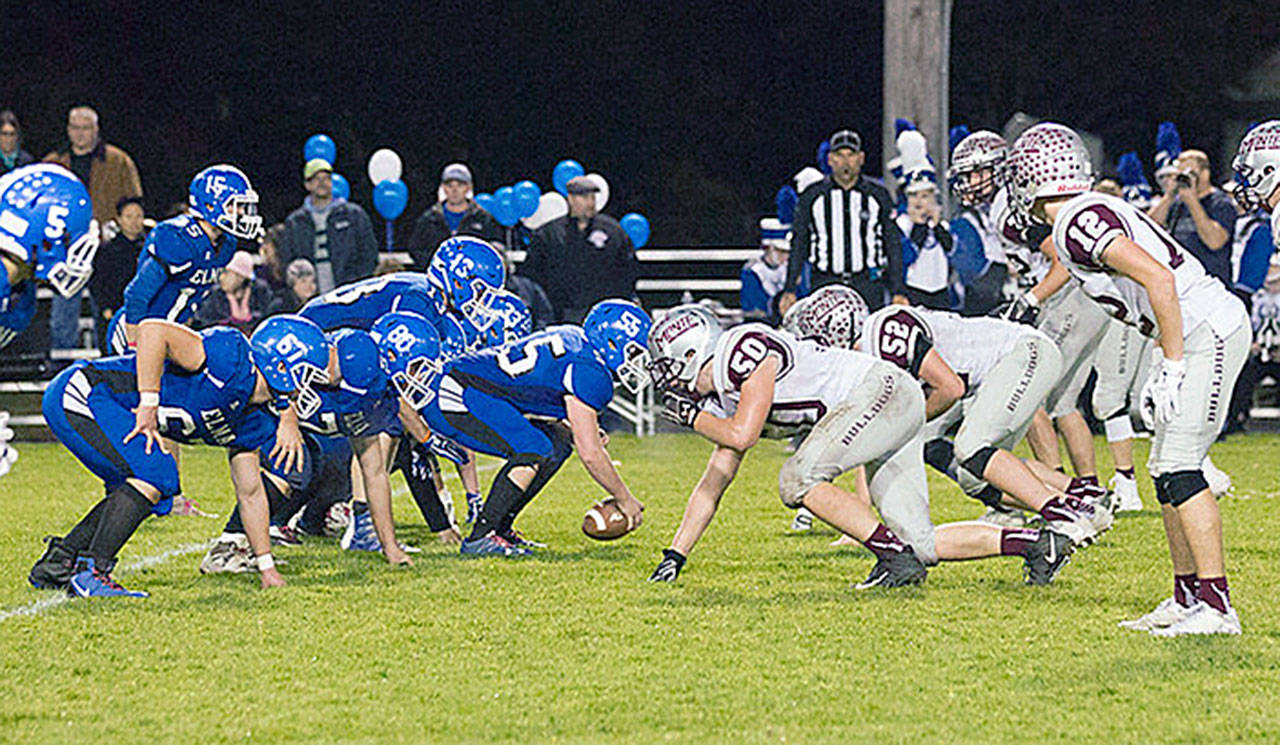 The Elma Eagles and Montesano Bulldogs, seen here in 2017, renew their East County Civil War rivalry at 7 p.m. on Friday in Montesano. (Photo by Shawn Donnelly)
