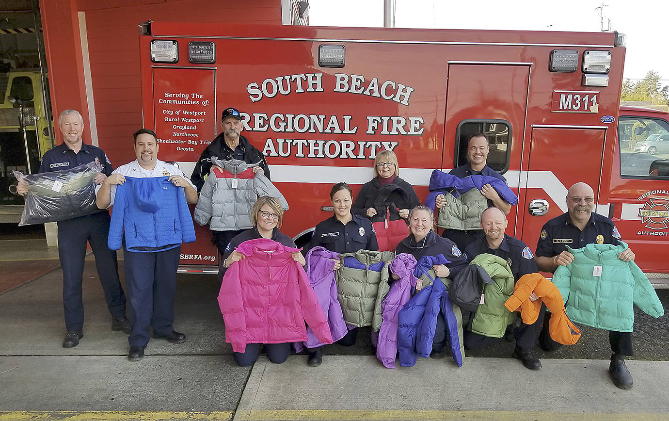 COURTESY PHOTO                                South Beach firefighters were able to purchase more than 100 winter coats by participating in Operation Warm, a program where participants get deep discounts to donate coats to children within the community.