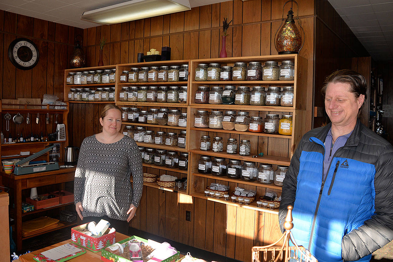 (Louis Krauss | Grays Harbor News Group)                                Julie and Nathan Kennedy stand in North Pacific Utopian Wares at its new location in downtown Aberdeen.