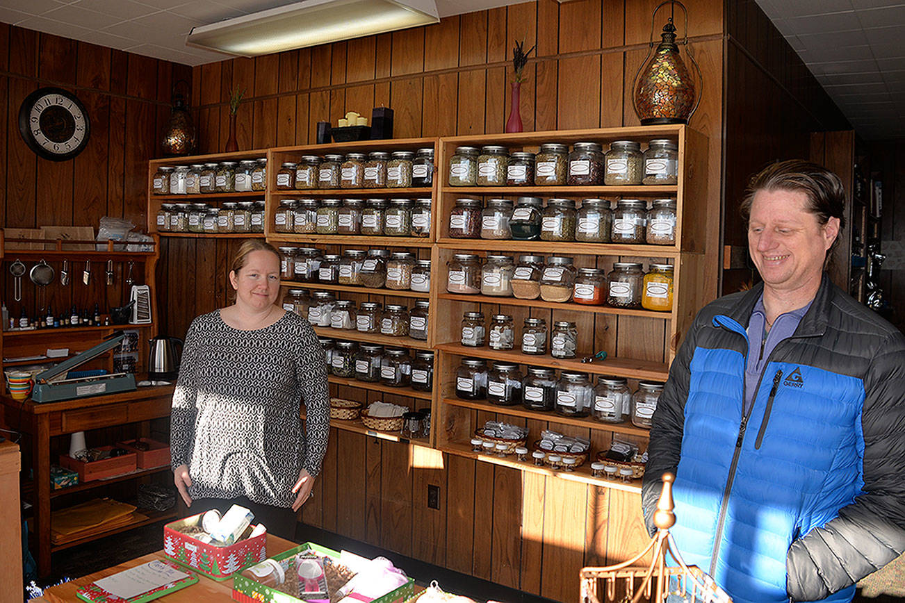 (Louis Krauss | Grays Harbor News Group)                                Julie and Nathan Kennedy stand in North Pacific Utopian Wares at its new location in downtown Aberdeen.