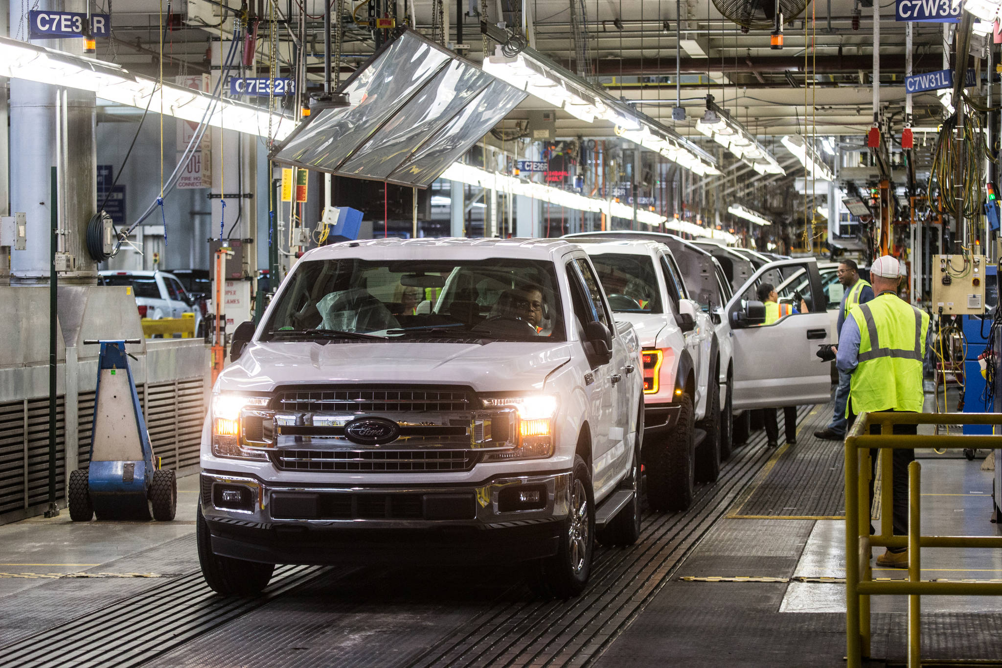 (Ryan Garza/Detroit Free Press/TNS) Ford F-150 trucks come off the assembly line at the Ford Rouge Plant in Dearborn, Mich.