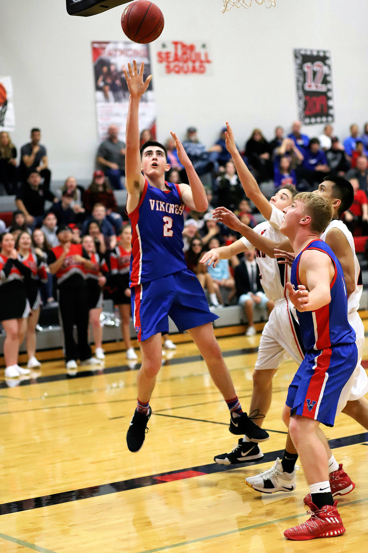 Willapa Valley’s Logan Walker puts up a shot during Friday’s game against Raymond at Raymond High School. (Photo by Larry Bale)