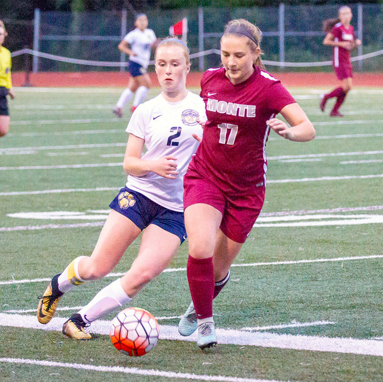 Montesano’s Katie Granstrom, seen here against Aberdeen on Sept. 6, 2018, was named to the 1A All-State First Team as a defender. (Photo by Shawn Donnelly)