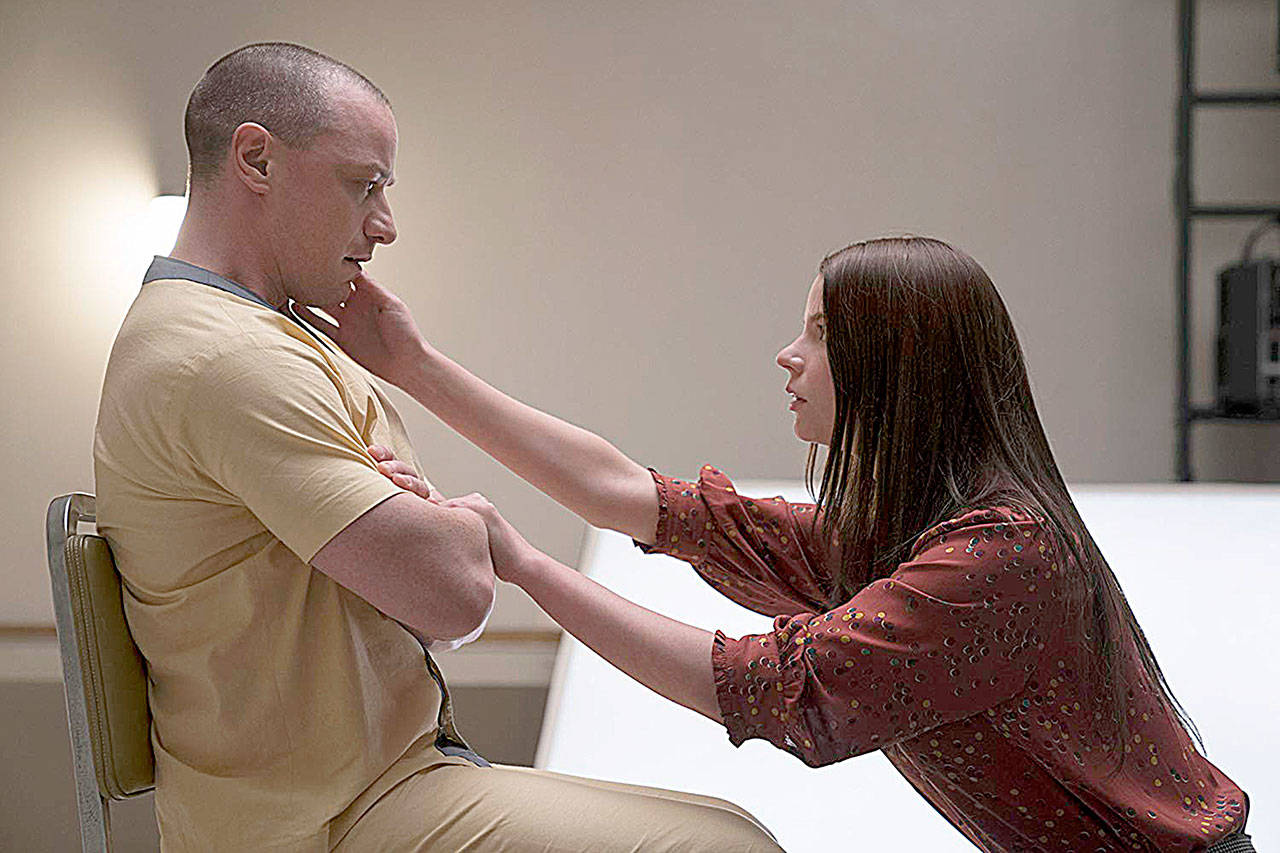 James McAvoy and Anya Taylor-Joy in “Glass.” (Jessica Kourkounis/Universal Pictures)