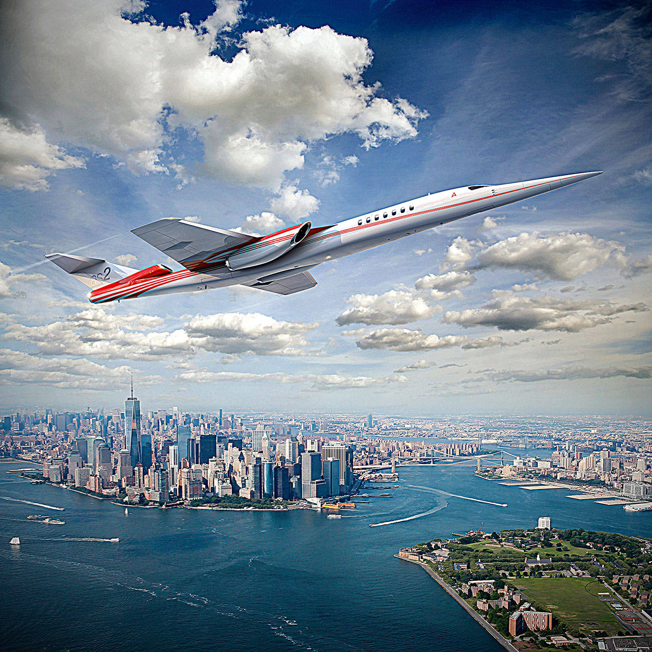 A concept rendering of the Aerion AS2 supersonic business jet, which would carry 10 to 12 passengers at speeds up to Mach 1.4. First flight is planned for 2023 with certification and entry into service in 2025. (Aerion)
