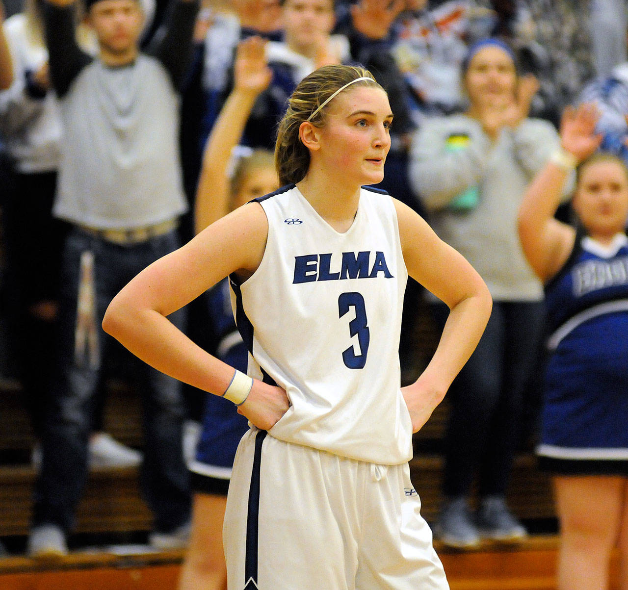 Elma center Jalyn Sackrider, seen here in a Daily World file photo, was named the 1A Evergreen League’s MVP on Tuesday after leading the Eagles to a league and district championship this season. (Ryan Sparks | Grays Harbor News Group)