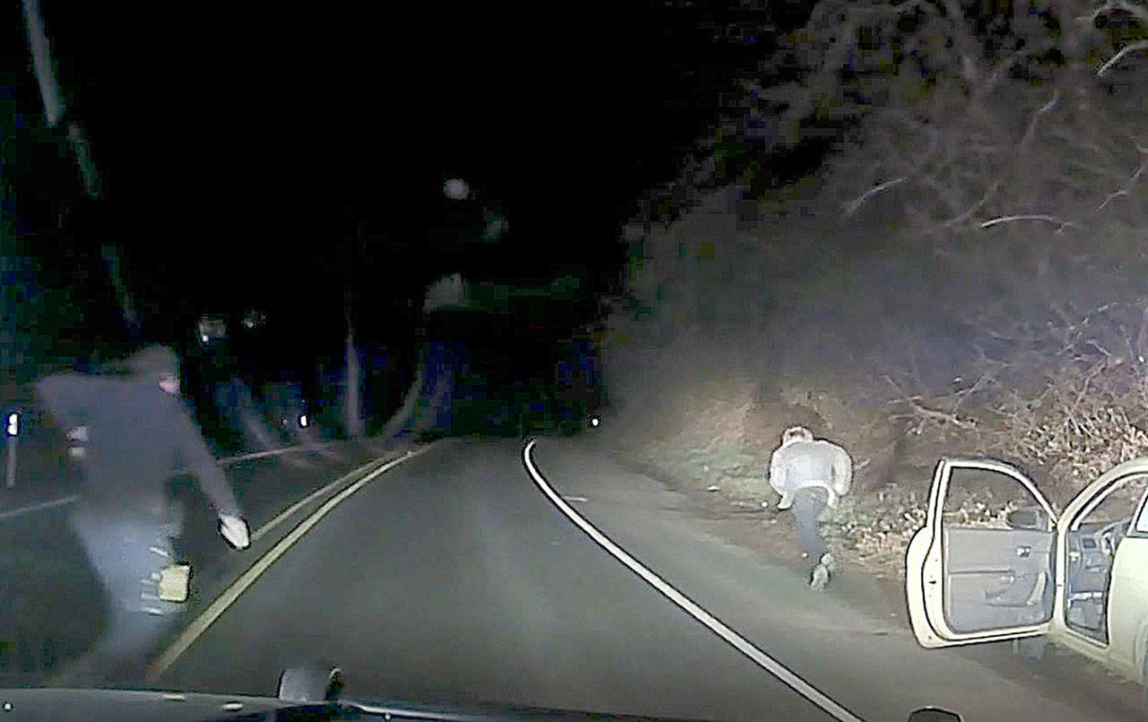 COURTESY PHOTO                                A 59-year-old Montesano man flees from police after local law enforcement used spike strips to disable the stolen vehicle he was driving on State Route 107 late Friday. The man was arrested and booked into the Grays Harbor County Jail for possession of a stolen vehicle, eluding and resisting arrest.