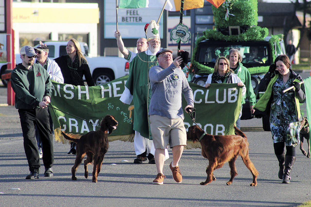 (File photo) Galway Bay owner Liam Gibbons leads the 2016 St. Patrick’s Day Parade down Pt. Brown Boulevard in Ocean Shores.