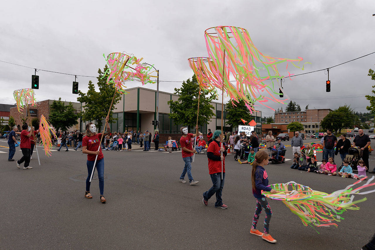 Louis Krauss | Grays Harbor Newsgroup                                Members of the Aberdeen Art Walk group march in the 2018 Founder’s Day Parade in downtown Aberdeen.