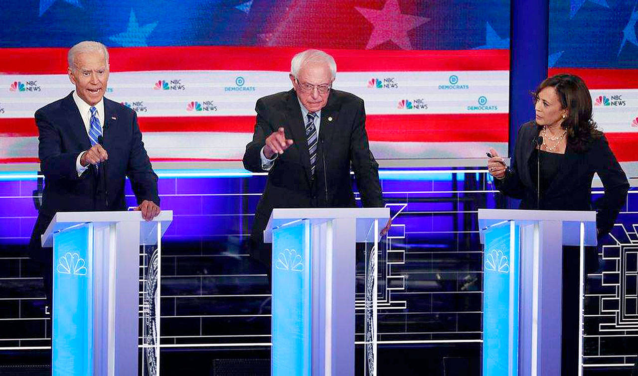 Democratic presidential candidates attend the start of the first primary debate for the 2020 elections at the Adrienne Arsht Center for the Performing Arts in downtown Miami. (Tribune News Service)