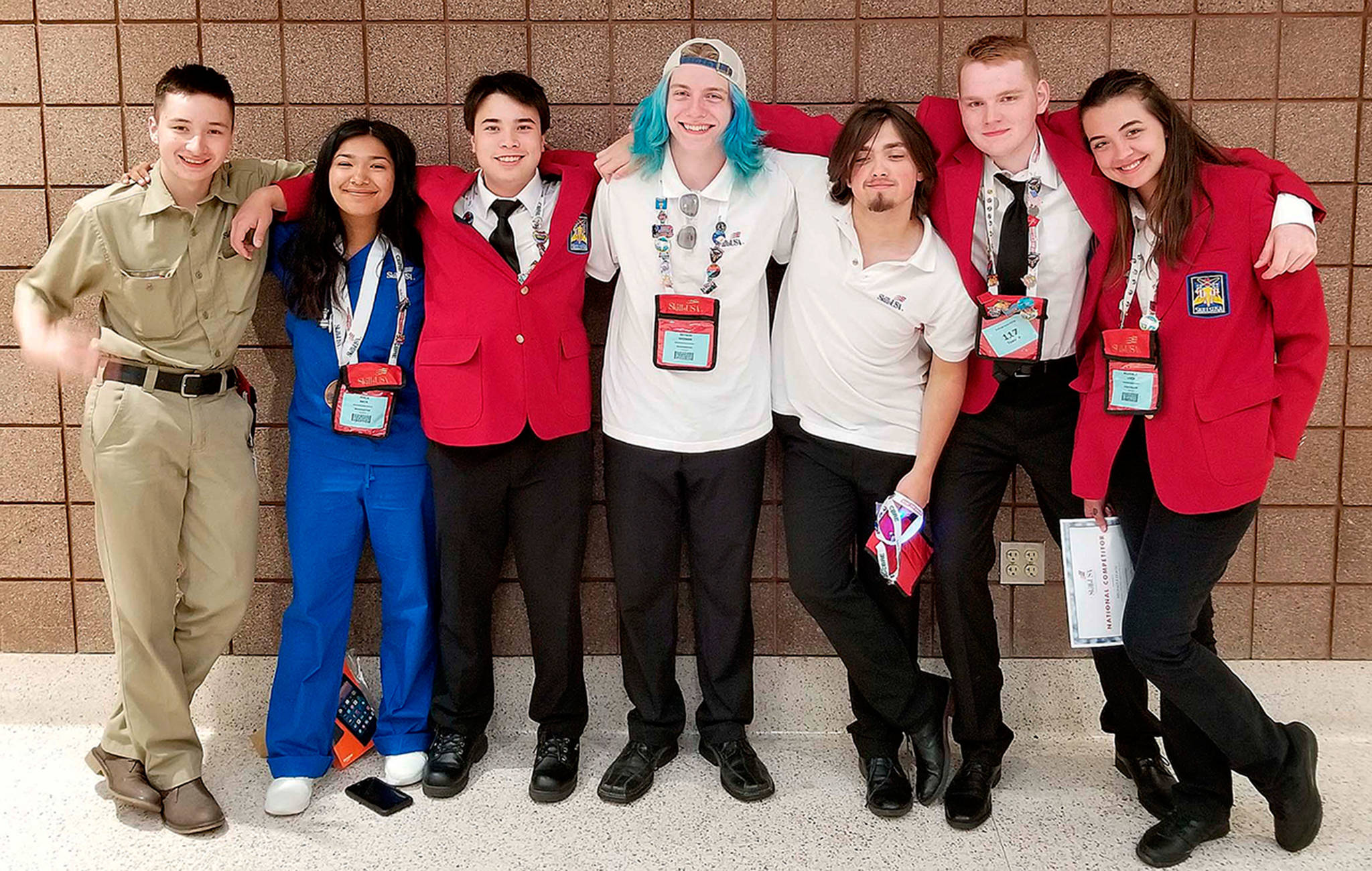 Courtesy Aberdeen School District                                 Aberdeen High School student Perla Mata, second from left, poses with other members of the school’s SkillsUSA Team.