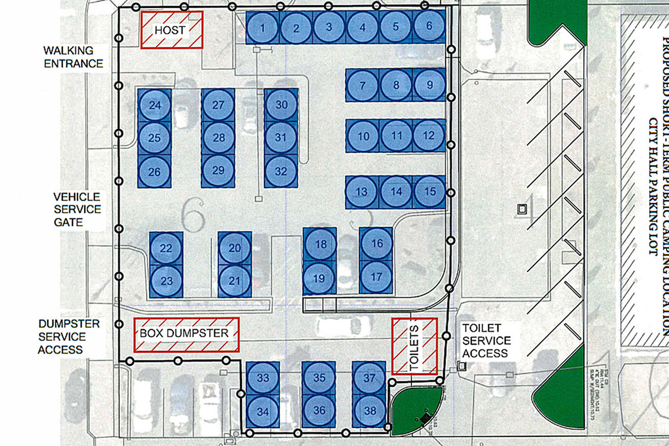 This is a proposed diagram for an overnight camping shelter in the parking lot behind Aberdeen City Hall.