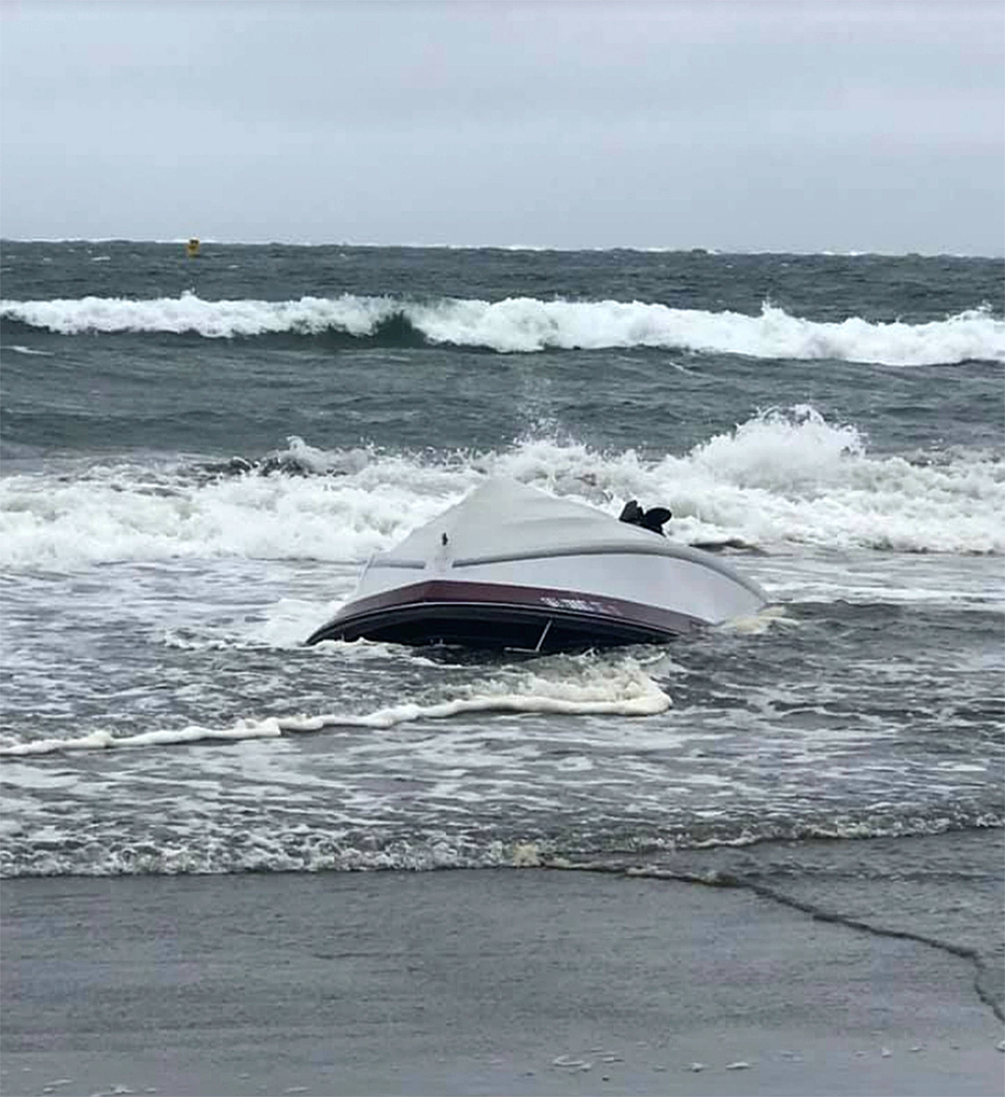Courtesy Pacific County Sheriff’s Office                                A boat overturned Thursday morning near Washaway Beach.